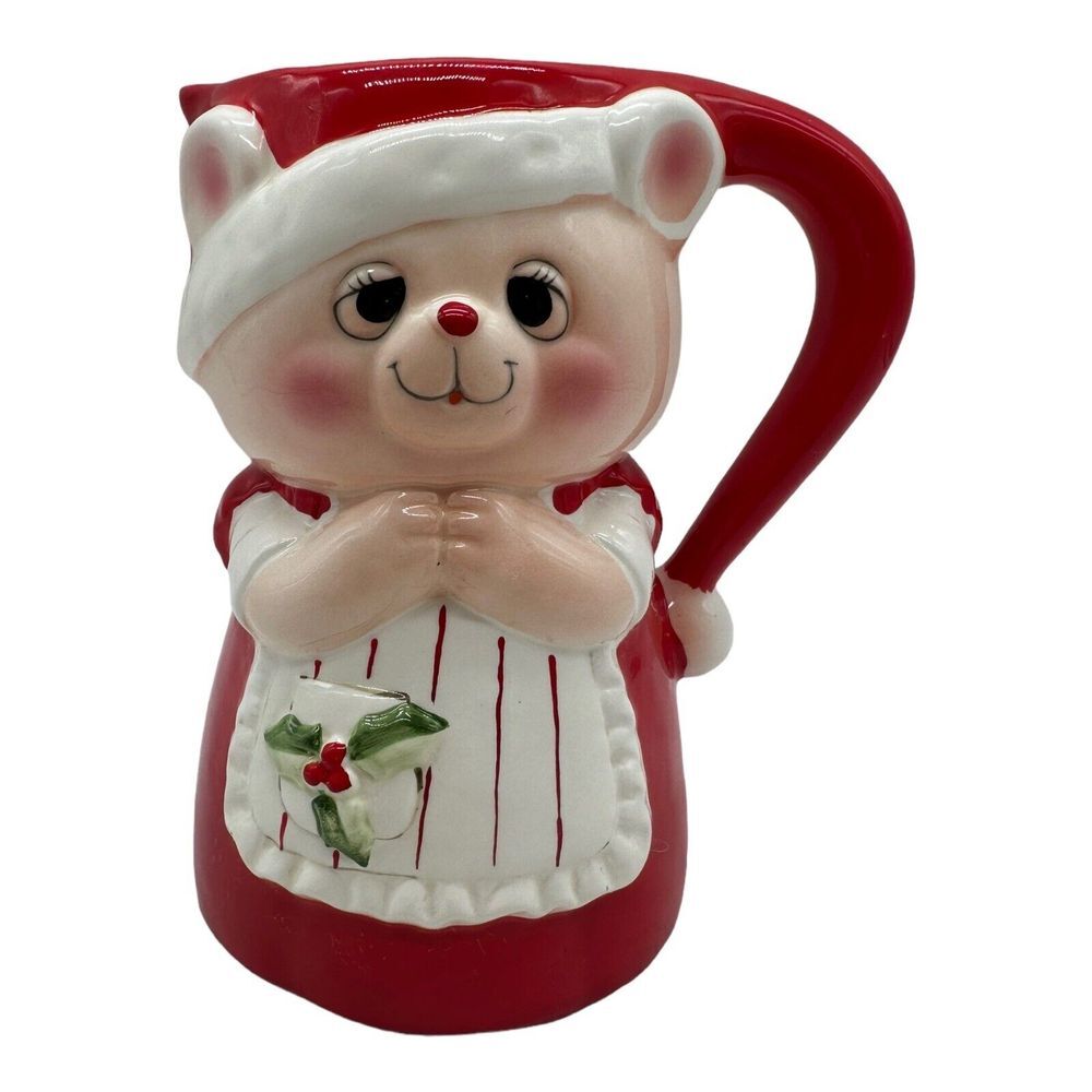 VTG 1970's Enesco Teddy Bear‎ Christmas Pitcher Creamer Mrs Claus Korea 6" Tall